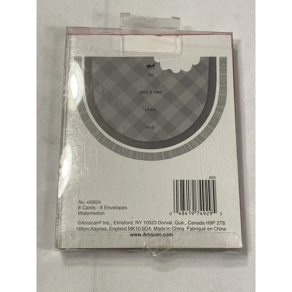 amscan NOVELTY INVITATIONS 8 invites‎ & envelopes WATER MELON ANTS